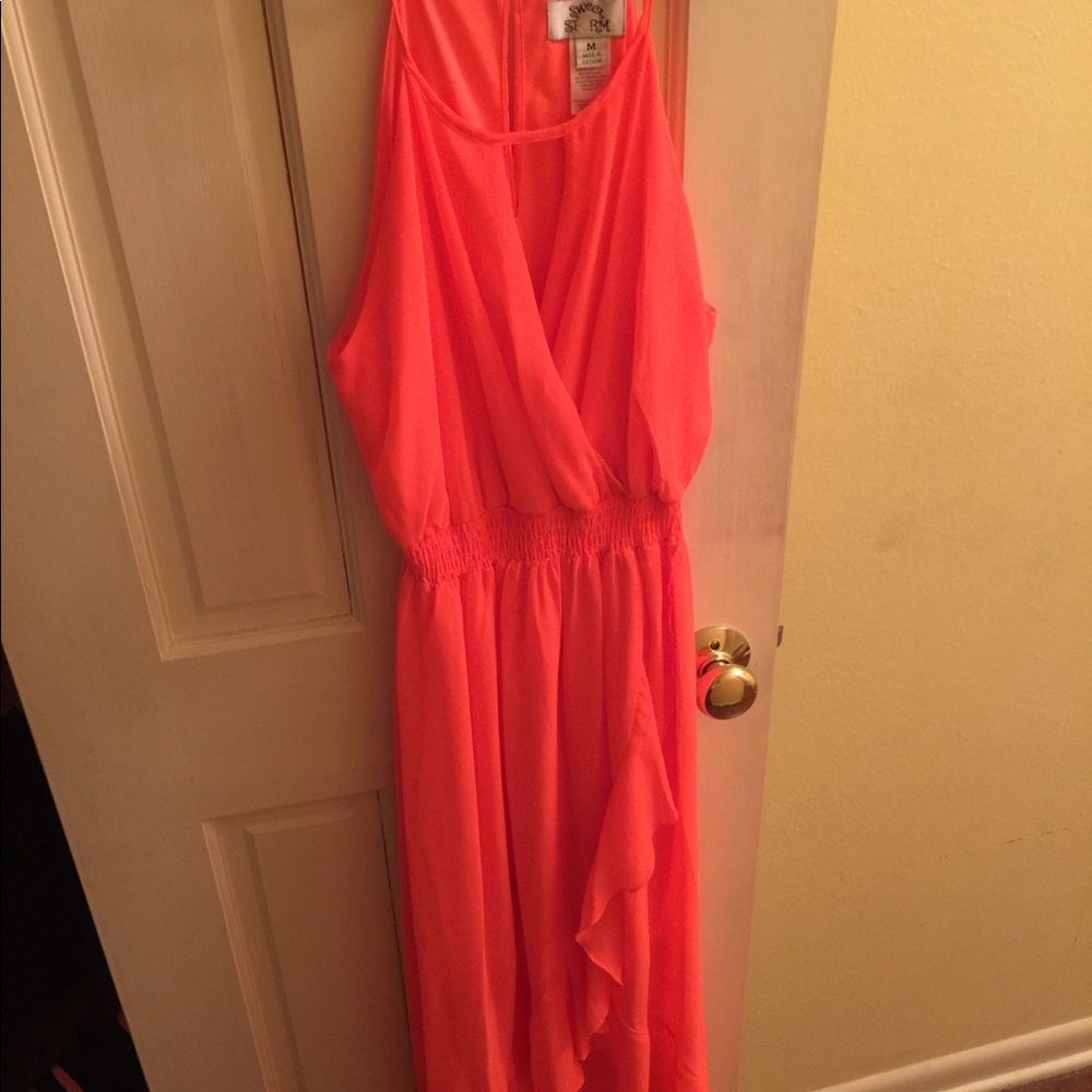 Neon orange high low dress